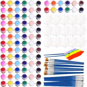 Aulufft 180 Pcs Mini Acrylic Paint Set,15 Pack Acrylic Paint Strips with 30 pcs Paint Brushes and 15 pcs Palettes,12 Colors Kids Paint Set Container Strips Storage for Painting Artistic Crafts