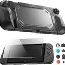 2 x Case Set for Switch 2 Case, Switch 2 Grip Accessories, Includes 1 Protective Case with Clear PC Back and TPU Ergonomic Grip, 2 9H Tempered Glass Screen Protectors, 8 Joycon Caps, and 8 Dust Plugs