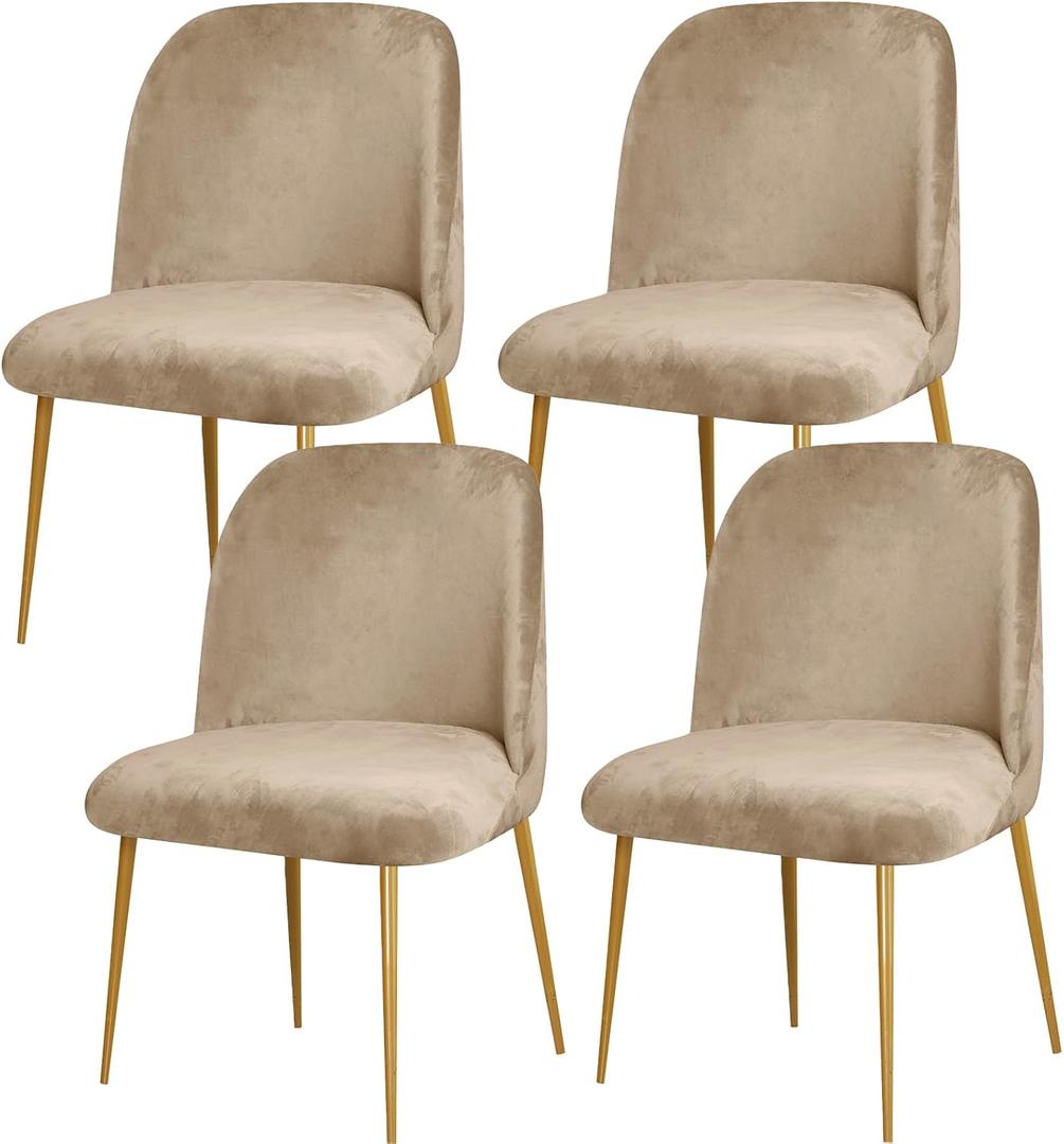 Gollense Velvet Curved Back Chair Covers for Dining Room Set of 4, Mid Century Modern Chair Slipcovers, Semi Circle Back Furniture Seat Protector for Kitchen Living Room (Camel)