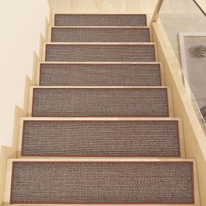 Stair Treads Non Slip, Rubber Backing Stair Treads for Wooden Steps, 15 PCS Thicken Linen Carpet Stair Runners Indoor for Kids Elders and Pets, No Residue Stair Carpet Treads, 8"x30", Brown