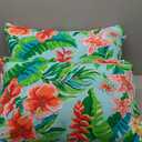 Pillow Perfect Tropic Floral Indoor/Outdoor Accent Throw Pillow, Plush Fill, Weather, and Fade Resistant, Large Lumbar - 16.5" x 24.5", Blue/Green Tropical Paradise, 2 Count