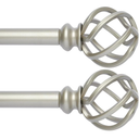 2 Pack Decorative Window Curtain Rod with Brackets- Hollow Design 3/4'' Inch Pole, 48 to 84 Inch Adjustable Side Curtain Rod Antique Silver