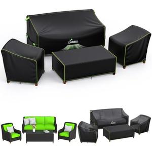 UIRWAY Patio Furniture Covers 4 Piece Set, Outdoor Furniture Covers Waterproof 4 Piece, Heavy Duty Patio Furniture Set Covers with Windproof Buckle Strap and Drawstring, Black