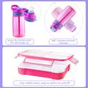 Kids Lunch Box Bag Set: Girls Unicorn Lunch Bags Bento Boxes with 3-Compartment Included Ice Pack Water Bottle Insulated Lunchbag Reusable School Lunchbox Containers Kit for Toddler Daycare Childrens (Pink)