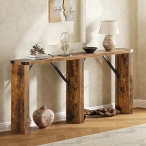 Console Table, 63" Long Behind Couch Sofa Table, Entryway Table, Farmhouse Console Table for Narrow Spaces, Hallway, Living Room, Rustic Brown CT30BR