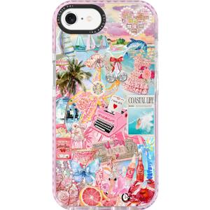 for iPhone 7/8/SE Case, Coastal Life Pattern with Tropical Collage, Military-Grade Drop Protection, Pink Paradise Soft Slim TPU Protective Cover with Camera Protection for Women & Girls