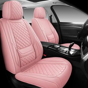 Full Coverage Car Seat Covers Front Pair Universal Fit for Cars SUVs Pick-up Trucks with Waterproof Leatherette in Automotive Vehicle Interior Accessories (Pink)