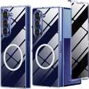for Galaxy Z Fold 7 Magnetic Case with Privacy Screen Protector,Clear Z Fold 7 Compatible with MagSafe,Slim Hard PC Full Body Cover Shockproof Protective Case for Samsung Galaxy Z Fold 7 5G,Clear