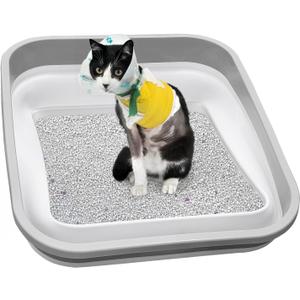 Senior Cat Litter Box, Three Legged Arthritic Open Low Entry for Sick Frail Handicap Disabled Cats, Older Elderly Corner
