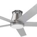 wurzee 60 inch Flush Mount Ceiling Fan Brushed Nickel ceiling fans with lights 6 Speeds DC Reversible Motor, Timing, Dimmable, 5 Blades for Bedroom,Living Room Dining Room Patio, White