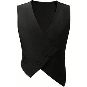 GORGLITTER Men's Suit Blazer Vest V Neck Button Down Wrap Sleeveless Jacket Casual Business Formal Waistcoat Black, Medium