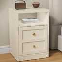 RoyalCraft Beige Nightstand with Storage Shelf and Door, Faux Two-Drawer Design Side Table, Modern Night Stand for Bedroom Dorm, Wood End Table for Small Spaces, 15.7 inches x 13.8 inches x 23 inches