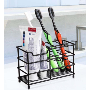 Stainless Steel Toothbrush and Toothpaste Holder for Bathroom – 7-Slot Black Organizer, Space-Saving Hygienic Storage with Modern Design for Countertop 