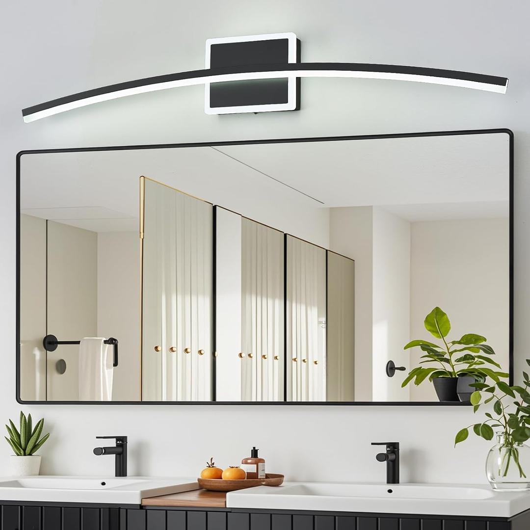 Benkut Modern LED Wall Sconce Black LED Bathroom Light Fixtures Over Mirror Wall Lighting for Bathroom, Dimmable Long Vanity Light for Bathroom Living Dining Room(5CCT 31.5Inch)