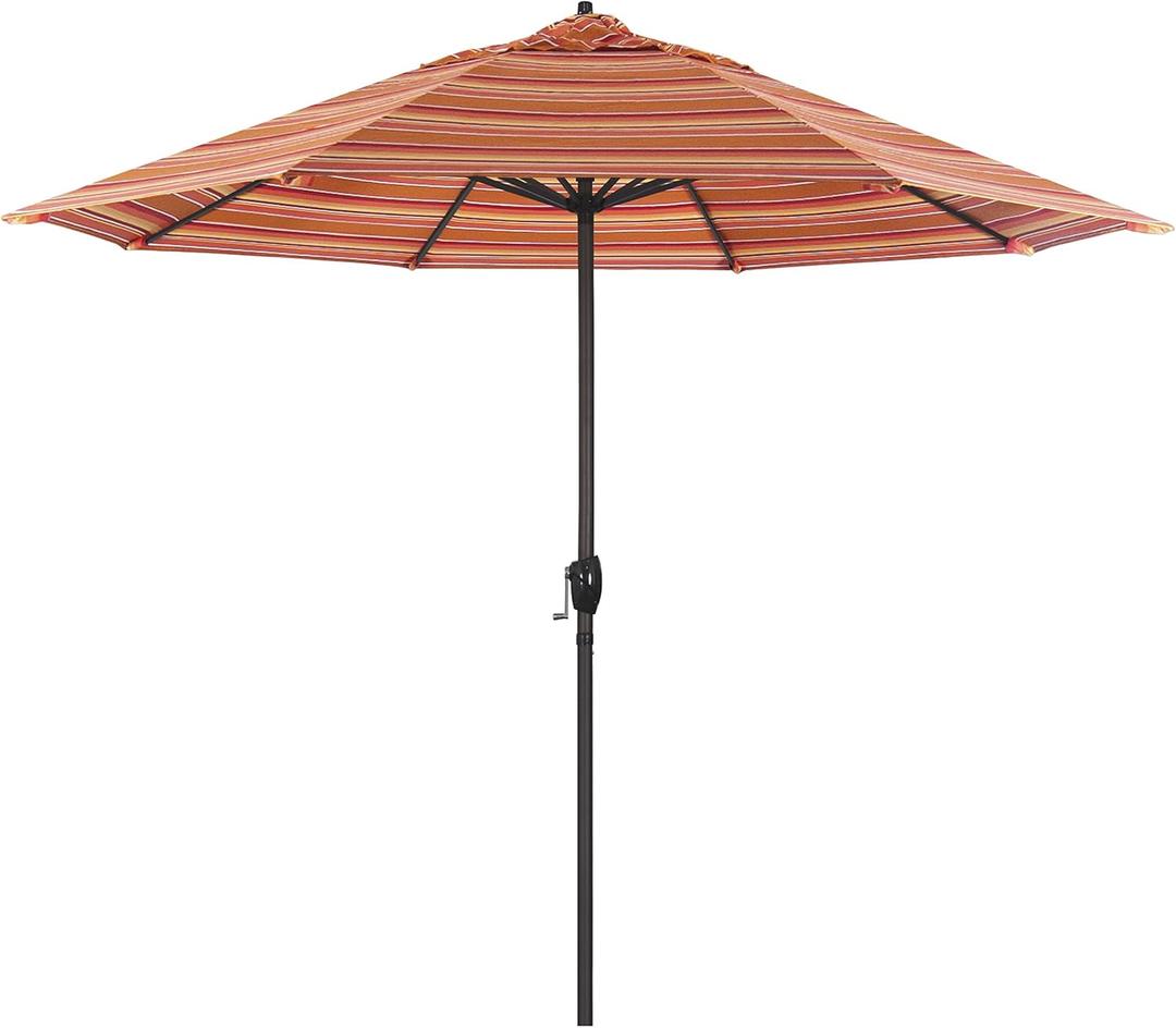 California Umbrella 12-Year Protection 9-Ft Outdoor Patio Umbrella, Sunbrella Fade-Resistant Acrylic Fabric, Auto Tilt and Crank, Heavy-Duty Aluminum Frame/Reinforced Ribs, Bronze Pole, Dolve Mango