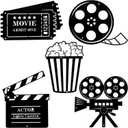 Moxweyeni 5 Pcs Movie Theater Decor Movie Theater Metal Home Room Decor Cinema and Popcorn Reel Wall Sign Art Cinema Film Wall Decoration for Home Party Supplies