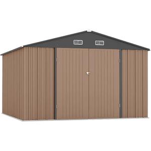Zstar 12 x 10 FT Outdoor Storage Shed, Metal Steel Utility Tool Shed with Updated Frame Structure & Lockable Double Door, Waterproof Garden Steel for Backyard, Garden, Patio, Brown