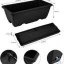 8pcs Window Box Planter,17 Inches Flower Window Boxes,Rectangle Planters Box with Drainage Holes and Trays, Plastic Vegetable Planters for Windowsill Patio Garden Home Decor Porch Yard (Black)