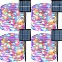 YEGUO 4 Pack Multicolor Solar Fairy Lights, Each 33ft 100 LED Christmas Lights Outdoor Waterproof, 8 Modes Sliver Wire Solar String Lights
