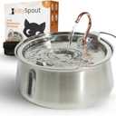 KittySpout Stainless Steel Cat Water Fountain Automatic Drinking Fountain, Quiet Circulating Water Bowl, Dishwasher Safe, Indoor Pet Fountain for Hydrated Healthy Cats (Stainless Steel, 4L Corded)