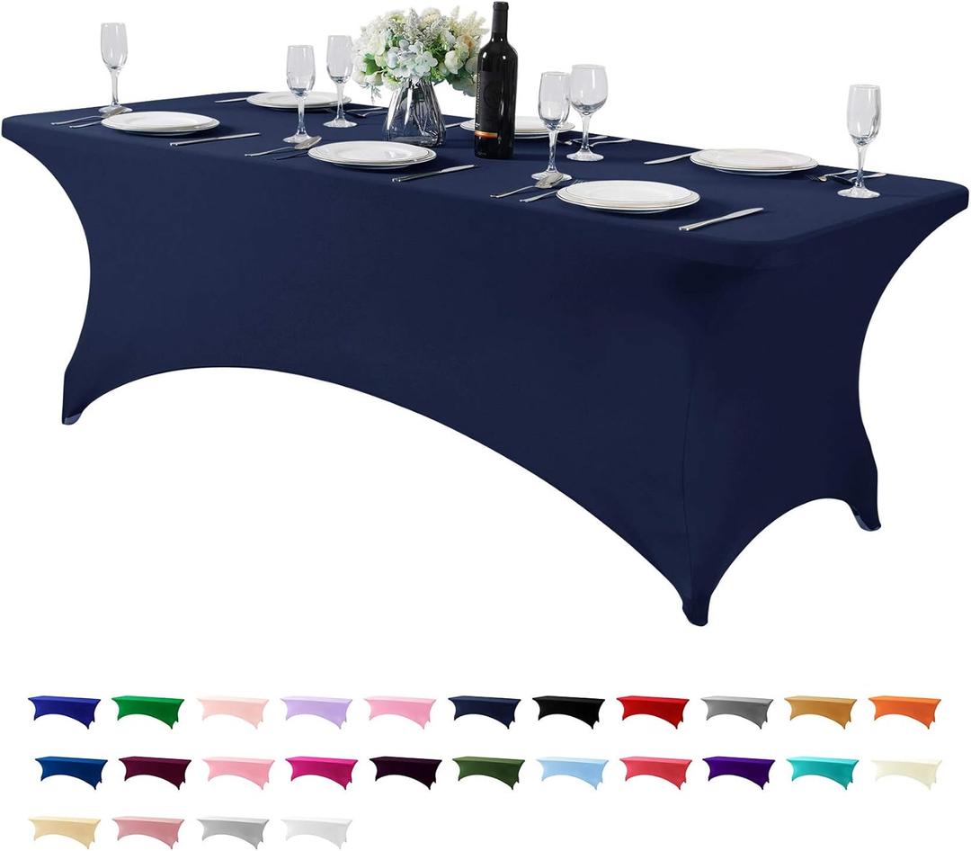 Spandex Table Cover for 8FT or 4ft or 6ft Table Universal Fitted Stretch Tablecloth for Party, Banquet, Wedding and Events-Navy (96" x 30" (Rectangular))