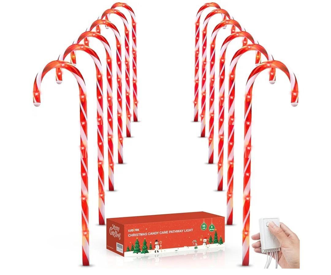 Luditek 22" Christmas Candy Cane Lights Outdoor Pathway - 8 Blinking Modes - Set of 12 Christmas Outdoor Outside Decorations Lights Indoor Holiday Xmas Yard Patio Walkway Garden Decor