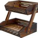 Dorhors Fruit Basket for Kitchen, 2 Tier Fruit Bowl,Kitchen Counter Organizer,Wooden Vegetable Holder for Countertop,Bread Storage Basket Stand