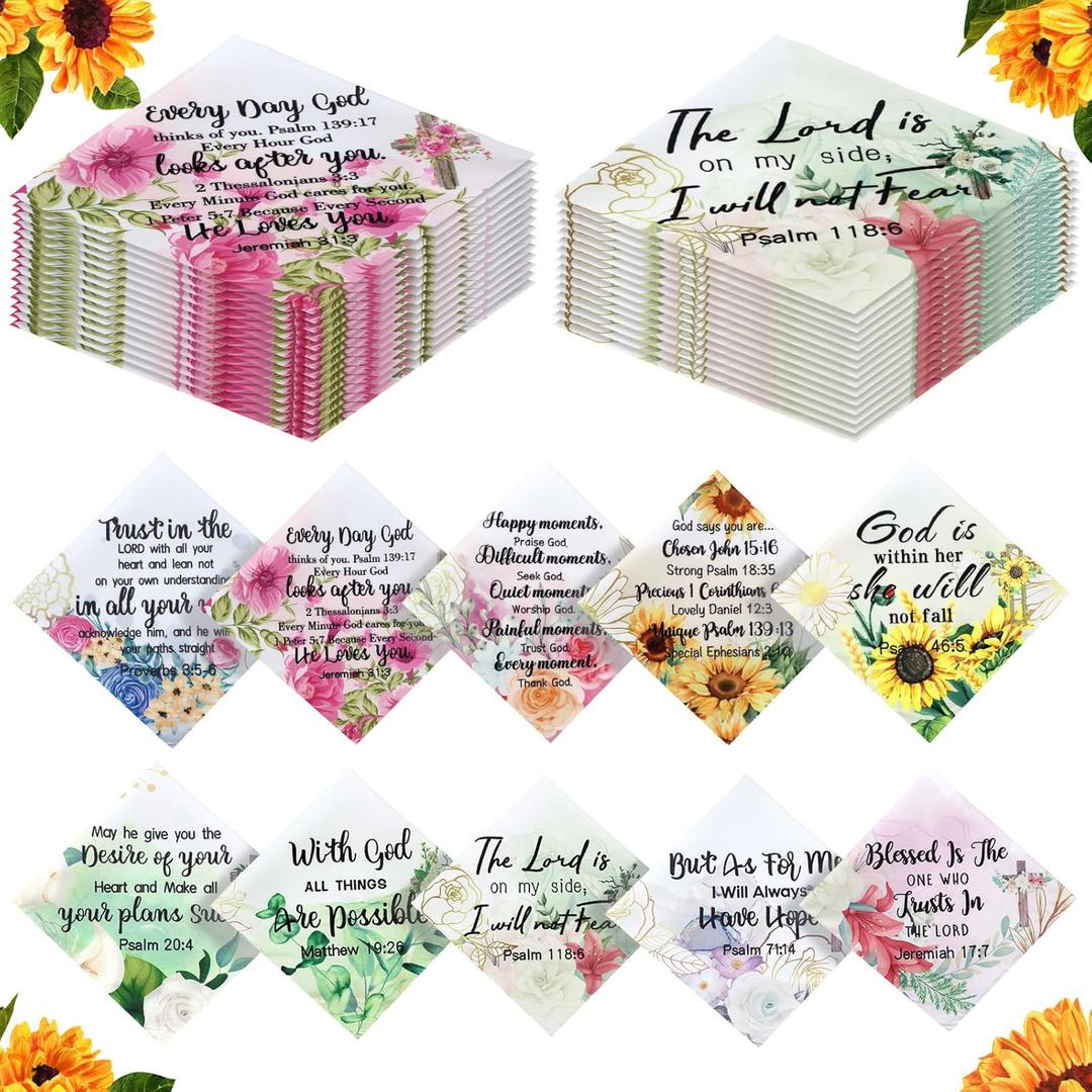 SmoothNovelty Christian Bible Verse Handkerchiefs Floral Scripture Prayer Handkerchiefs Religious Birthday Gift for Women Mom