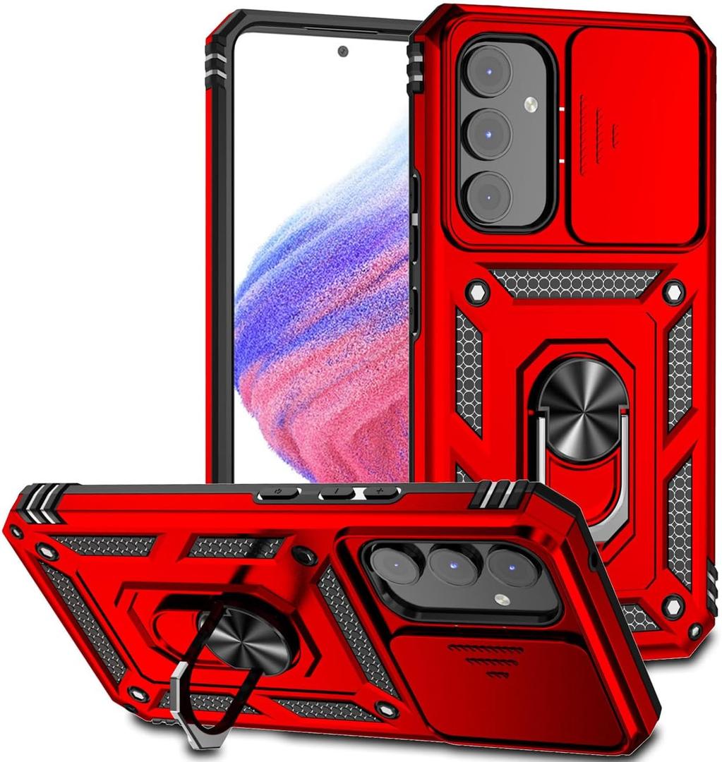 Case for Galaxy A54 5G Case, Samsung A54 5G SM-A546U Case with Slide Camera Cover, Built-in 360 Rotate Ring Kickstand Magnetic Shockproof Phone Cover for Samsung Galaxy A54 5G Red