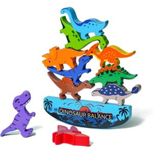 LiKee Wooden Stacking Dinosaur Toys for Kids 3-5 Montessori Toys for 3 4 5 6 7 8 Year Old Boys Girls Christmas Birthday Gifts for Kid Ages 4-8 Balance Competition Game for Family Stocking Stuffers