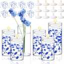 6 Set Glass Cylinder Vase with 8 Artificial Pearl String 12 White Floating Candle Multi-Size Cylinder Vase for Centerpieces 4"+ 6" + 8" Glass for Wedding Party Table Decor (6 Pcs-Blue)