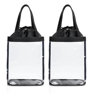 Clear Makeup Bags, TSA Approved Toiletry Bag for Traveling, Clear Travel Bag for Toiletries, Waterproof Transparent Cosmetics Bag Organizer for Women Men, Carry on Airport Airline Compliant Bag (2PCS) (Medium, 8-Black with Drawstring)