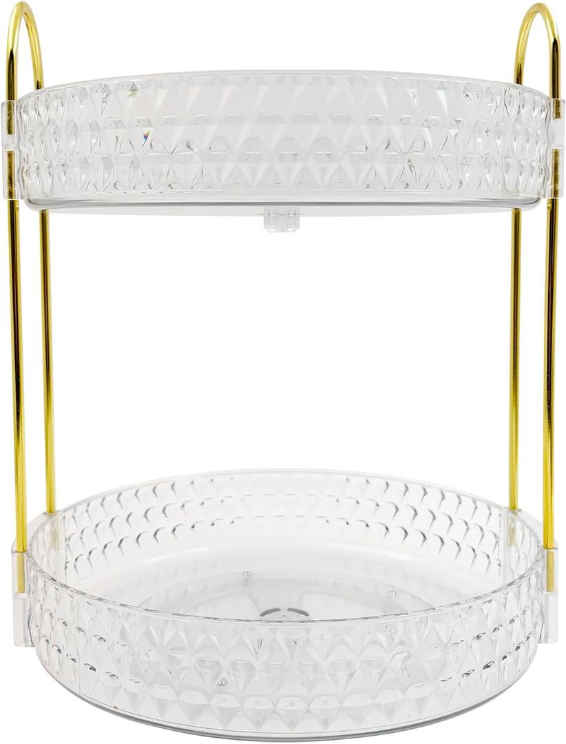 Double Layered Tray with Golden Handles, Circular Decorative Storage Rack, Cosmetics, Dining Table, Bathroom, Bedroom, attic, Outdoor Small Items are Easy to findstorage Boxes