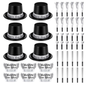 Shappy 48 Pcs New Year's Eve Party Supplies for 12 Guests 2026 Party Supplies Top Hat Headbands Tiara Fringed Noise Makers(Black Silver)