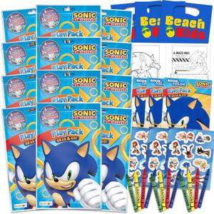 Sonic The Hedgehog Birthday Party Favors and Supplies Bundle - 12 Sonic Activity Play Packs for Boys, Girls with Mini Coloring Books, and More | Sonic Party Favors for Kids