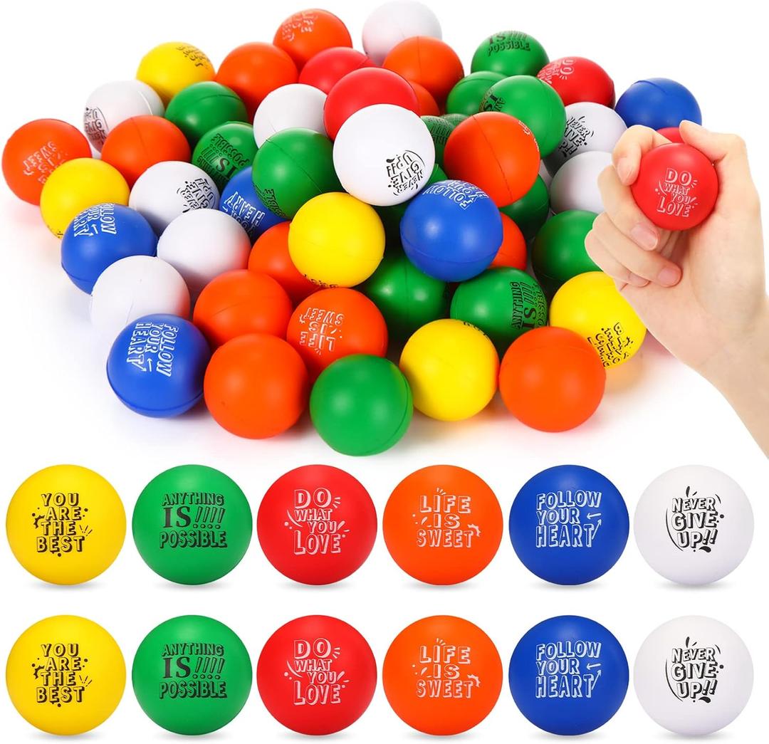 Leyndo 200 Pack Stress Balls Bulk Motivational Stress Relief Colorful Foam Squeeze Balls with Inspirational Quotes for Adults Teens Kids Relief Encouraging (Dark, Round)