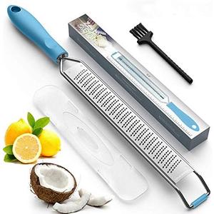 Lemon Zester & Cheese Grater – Premium Stainless Steel - A Sharp Kitchen Tool for Cheese Grater, Ginger, Garlic, Nutmeg, Chocolate, Vegetables, Fruits, Dishwasher Safe, Blue