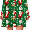 Merry Christmas Women Dresses Long Sleeve Ugly Xmas Mini Dress Snowman Christmas Tree Tunic Dresses (Green)