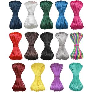2mm Satin Nylon Trim Cord, Rattail Silk Cord,14 Bundles 140 Yards Assorted Colors Nylon String for Necklace Bracelet Beading Jewelry Making String Trim Cord, Chinese Knot, Kumihimo Rattail