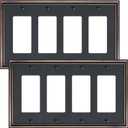 2-Pack Quad Decorator Outlet Cover Plate, Zinc Alloy Decorative Aged Bronze Switch Plates and Outlet Covers, 4 Gang Wall Plates for Electrical Outlets, Receptacle, GFCI Outlet, Dimmer Switch