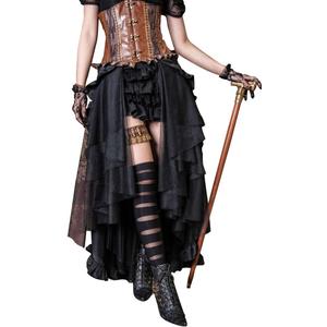 HaoLin Steampunk Retro Victorian Punk Cincher Lace up Long Ruffle Pencil Skirt Black (Black)