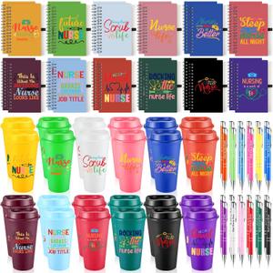 Skylety 72 Pcs CNA Week Gifts Bulk Nurse Appreciation Gifts 16 oz Plastic Tumblers with Lids Reusable Holiday Coffee Cup Motivational Notebooks Thank you Pens for Nursing Women(Classic Style)