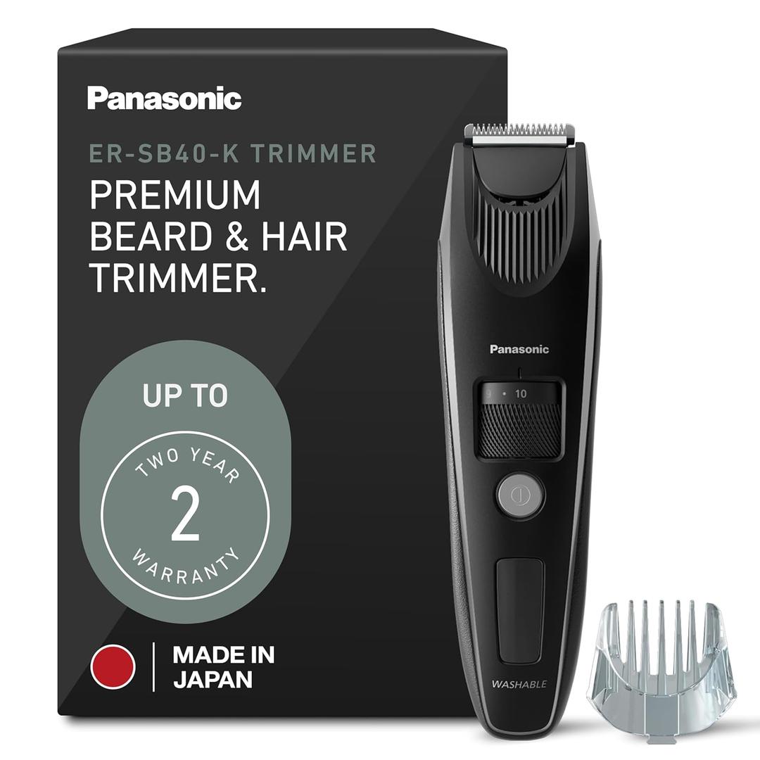 Panasonic Beard Trimmer for Men Cordless Precision Power, Hair Clipper with Comb Attachment and 19 Adjustable Settings, Washable, ER-SB40-K, 0.5-10mm lengths