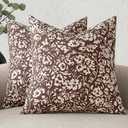 MIULEE Floral Pillow Covers 20x20 Set of 2, Neutral Linen Decorative Throw Pillow Covers for Sofa Couch Outdoor Living Room, Farmhouse Cushion Covers, Brown