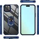 Ring Kickstand Clear Phone Case for iPhone 15 (6.1 Inch),Drop Protection Slim Protective Shell Cover,Flexible Bumper + Hard Back + Ring Stand Fits Magnetic Car Mount,Blue
