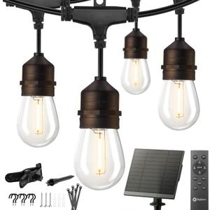 Brightown 55FT Solar String Lights Outdoor Waterproof, Patio Lights with Remote and 16+1 LED Shatterproof Bulbs, Dimmable & Timable, 3 Light Modes, Solar Lights Outdoor for Yard Garden Camping Party