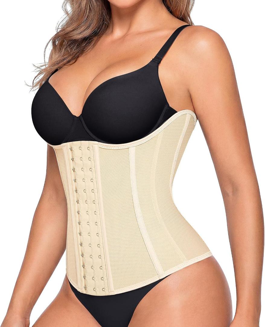 Nebility Waist Trainer for Women Corset Shapewear Tummy Control Waist Cincher Body Shaper Workout Girdle (Beige, L)