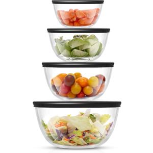 JoyJolt Kitchen Mixing Bowls - 8pc Glass with Lids Set  Neat Nesting Large Bowl Batter Cooking Storage and Big Salad BPA-Free Black