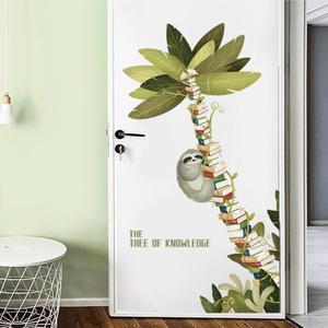 Tree Wall Sticker for Living Room Book Tree with Sloth Wall Decal Stickers Peel and Stick Wall Art Home Decor Wall Stickers for Library Nursery Classroom Preschool Bedroom (Stick on the Right)