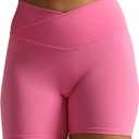 Aoxjox Trinity Workout Biker Shorts for Women Cross-Waist Crossover High Waisted Tummy Control Athletic Running Yoga Short 6" (Large, Azalea Pink)